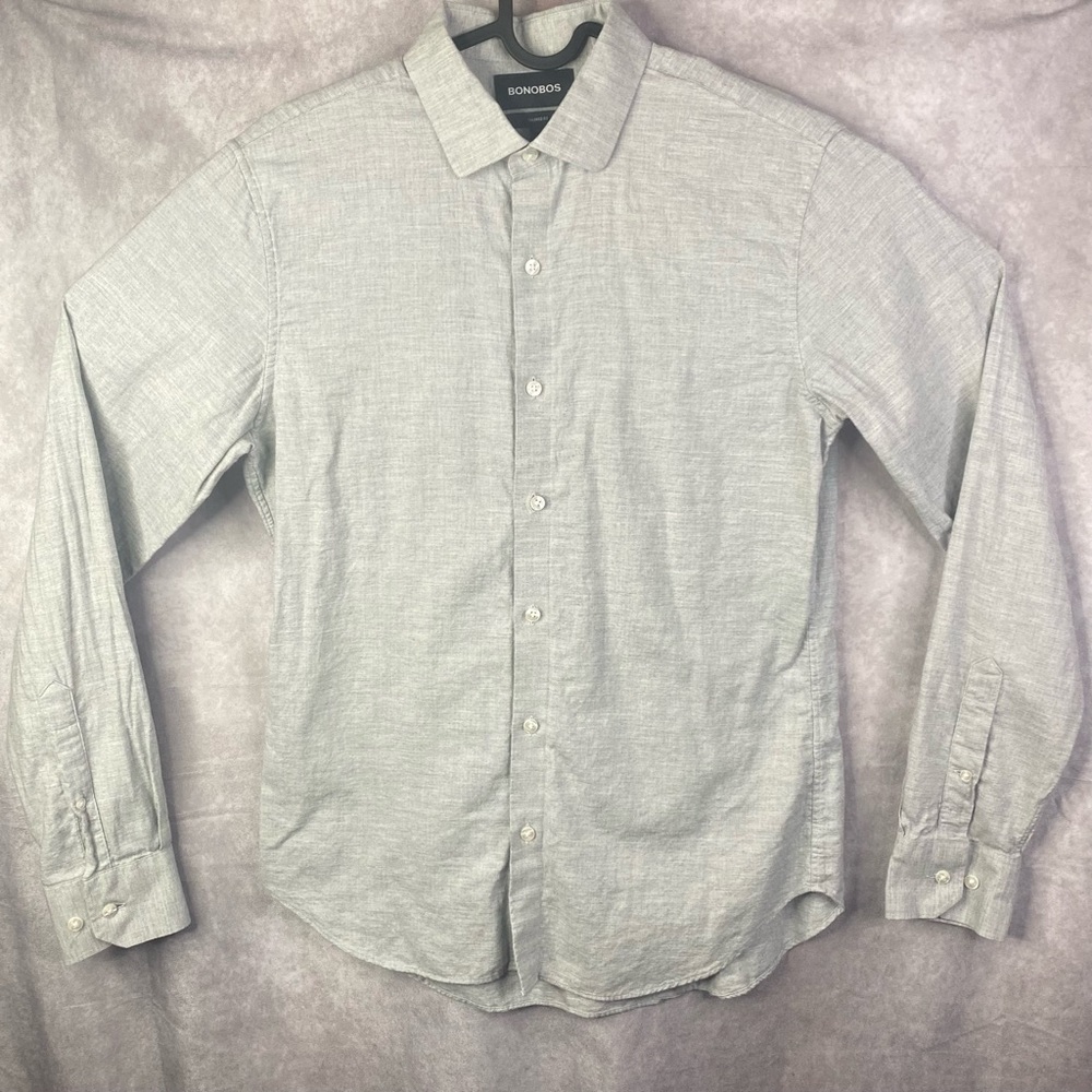 Mens Bonobos Tailored Fit Heathered Gray Long Sleeve Button Up Shirt Size Medium